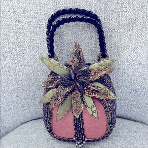 Mary Francis Bloomin Beauty 3D beaded embellished double handle purse pink gold